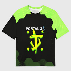 Мужская футболка оверсайз Doom x portal 2 зелёные соты