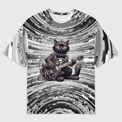 Футболка оверсайз мужская Чёрный кот играет на гитаре - нейроарт, цвет: 3D-принт