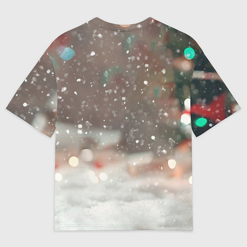 Мужская футболка оверсайз Новогодний котенок и снег / 3D-принт – фото 2