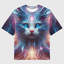 Футболка оверсайз мужская Fantastic blue-eyed neon kitten, цвет: 3D-принт