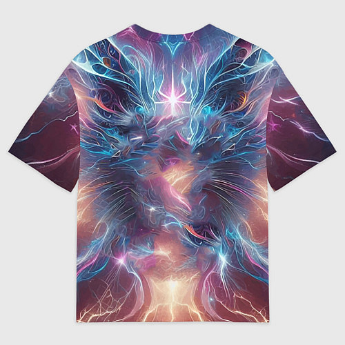 Мужская футболка оверсайз Fantastic blue-eyed neon kitten / 3D-принт – фото 2