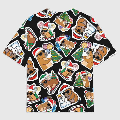 Мужская футболка оверсайз Новогодняя капибара с ёлкой / 3D-принт – фото 2
