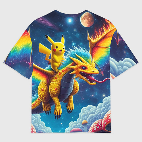 Мужская футболка оверсайз Pikachu on a fabulous dragon - neon glow / 3D-принт – фото 2