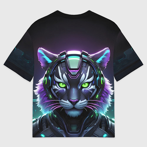Мужская футболка оверсайз Неоновый кибертигр / 3D-принт – фото 2