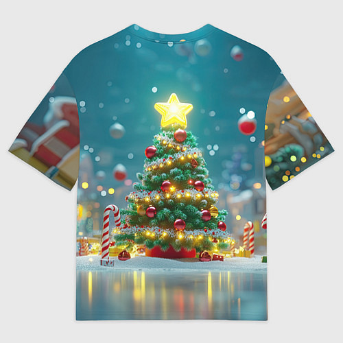 Мужская футболка оверсайз Новогодняя объемная елочка / 3D-принт – фото 2