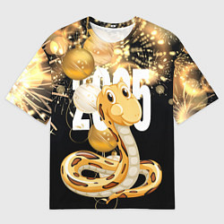 Мужская футболка оверсайз 2025 год - змея и новогодний салют