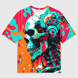Футболка оверсайз мужская Cyber skull sketch - ai art fantasy, цвет: 3D-принт