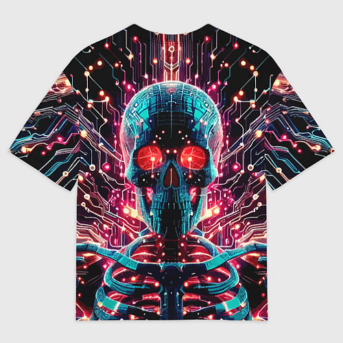 Мужская футболка оверсайз Neon cyber skull - ai art fantasy / 3D-принт – фото 2