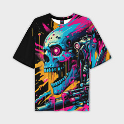 Мужская футболка оверсайз Cool cyber skull - ai art