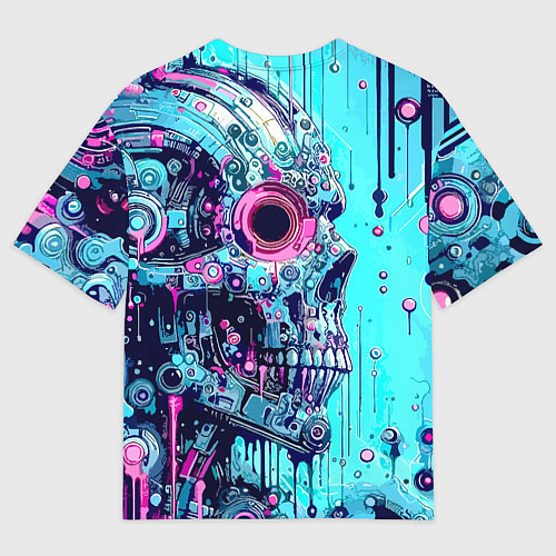 Мужская футболка оверсайз Cyber skull - blots sketch / 3D-принт – фото 2