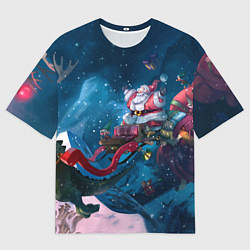 Футболка оверсайз мужская Санта с динозаврами, цвет: 3D-принт