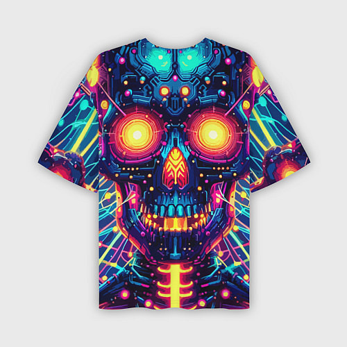 Мужская футболка оверсайз Neon skull - ai art fantasy / 3D-принт – фото 2