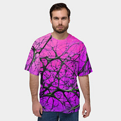 Футболка оверсайз мужская Чёрные волокна и фиолетовый градиент абстракция, цвет: 3D-принт — фото 2