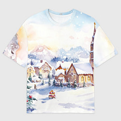 Мужская футболка оверсайз Новогодний снежный город