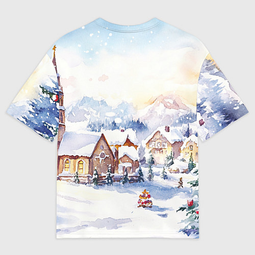 Мужская футболка оверсайз Новогодний снежный город / 3D-принт – фото 2