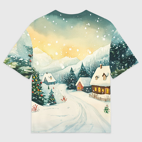 Мужская футболка оверсайз Праздничная деревушка / 3D-принт – фото 2