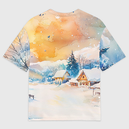 Мужская футболка оверсайз Деревенский новогодний пейзаж / 3D-принт – фото 2