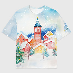 Мужская футболка оверсайз Новогодний сказочный город