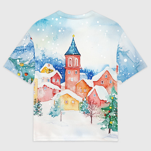 Мужская футболка оверсайз Новогодний сказочный город / 3D-принт – фото 2