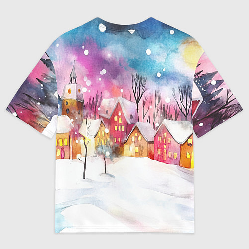 Мужская футболка оверсайз Новогодний ночной дворик / 3D-принт – фото 2