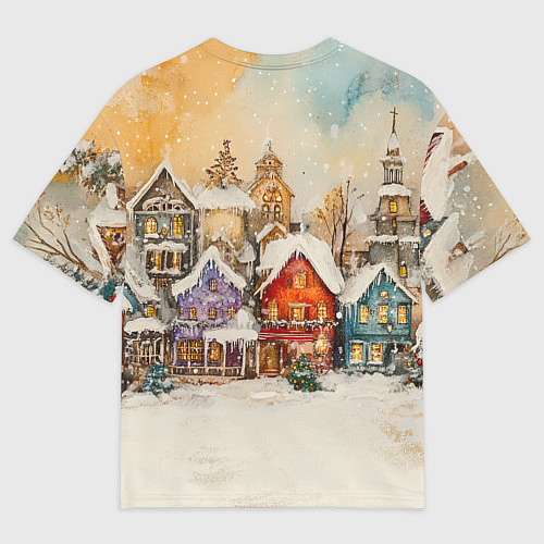 Мужская футболка оверсайз Новогодний городской пейзаж / 3D-принт – фото 2