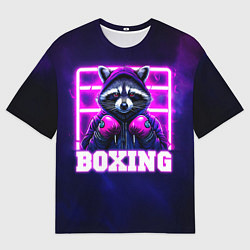 Футболка оверсайз мужская Енот боксер в толстовке, цвет: 3D-принт