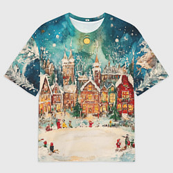 Мужская футболка оверсайз Новогодний снежный город