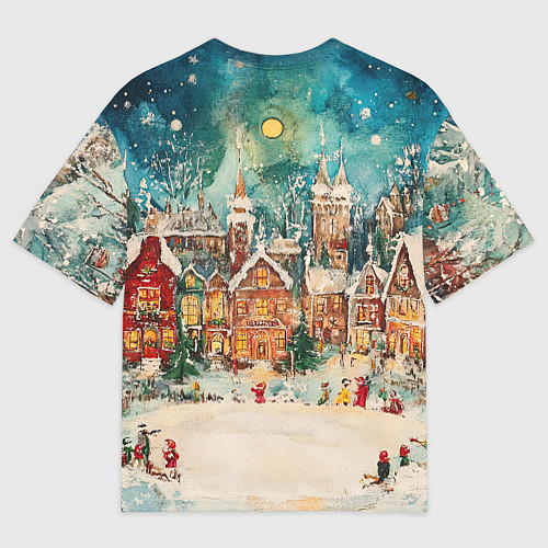 Мужская футболка оверсайз Новогодний снежный город / 3D-принт – фото 2