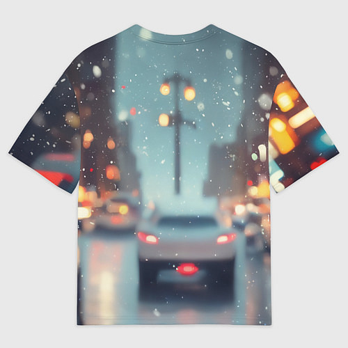 Мужская футболка оверсайз Человек-паук под снегопадом - новогодний город / 3D-принт – фото 2
