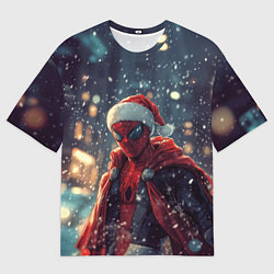Мужская футболка оверсайз Человек-паук в шапке Санты