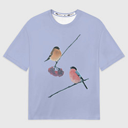 Мужская футболка оверсайз Снегири на ветке