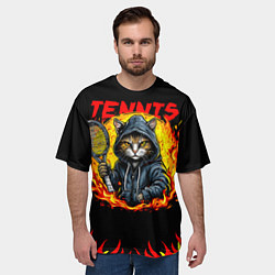 Футболка оверсайз мужская Кот теннисист, цвет: 3D-принт — фото 2