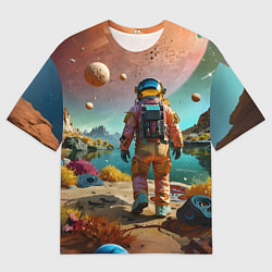 Мужская футболка оверсайз Астронавт на красочной планете