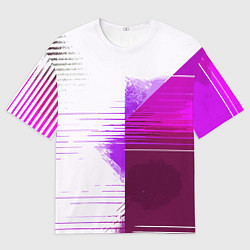 Мужская футболка оверсайз Горизонтальные полосы на розово-белом фоне