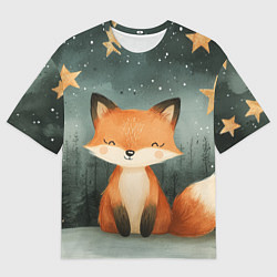 Футболка оверсайз мужская Лисица в новогоднем лесу, цвет: 3D-принт