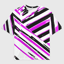 Футболка оверсайз мужская Розово-чёрные полосы на белом фоне, цвет: 3D-принт