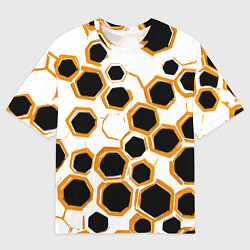 Футболка оверсайз мужская Чёрно-жёлтые шестиугольники на белом фоне, цвет: 3D-принт