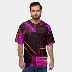 Футболка оверсайз мужская Жёлто-розовые полосы на чёрном фоне, цвет: 3D-принт — фото 2