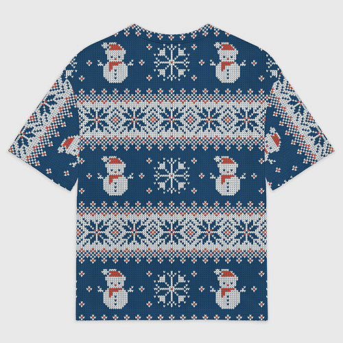 Мужская футболка оверсайз Вязаный зимний узор со снеговиками / 3D-принт – фото 2