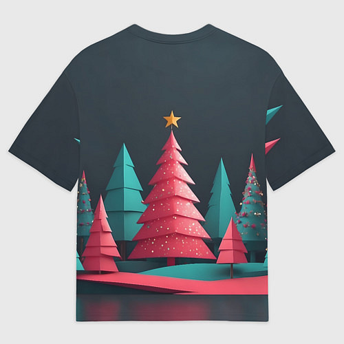 Мужская футболка оверсайз Новогодний ночной лес / 3D-принт – фото 2