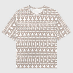 Футболка оверсайз мужская Бежевый скандинавский узор с ёлками, цвет: 3D-принт