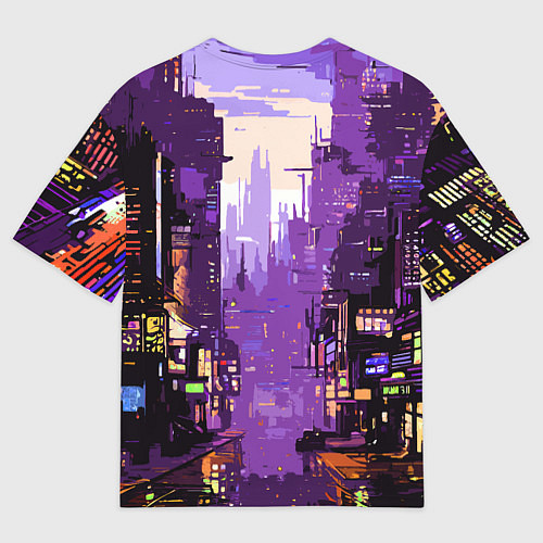 Мужская футболка оверсайз Киберпанк город фиолетовый / 3D-принт – фото 2