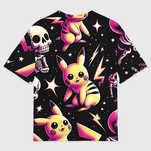 Мужская футболка оверсайз Pikachu and skeletons - pattern / 3D-принт – фото 2