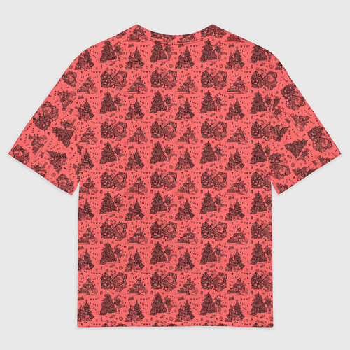 Мужская футболка оверсайз Новогодние звери на красном / 3D-принт – фото 2