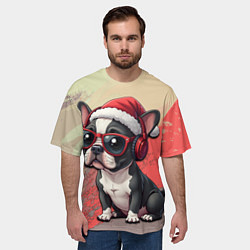 Футболка оверсайз мужская Бульдожка в шапке Санты в очках и наушниках, цвет: 3D-принт — фото 2