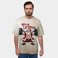 Футболка оверсайз мужская Санта тягает штангу, цвет: 3D-принт — фото 2