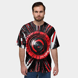 Футболка оверсайз мужская Чёрно-красная сфера киберпанк, цвет: 3D-принт — фото 2
