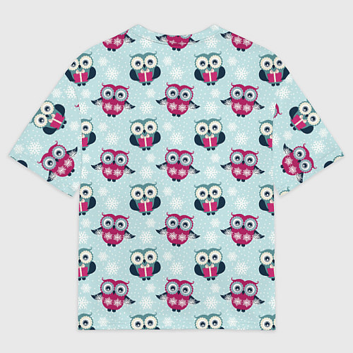Мужская футболка оверсайз Новогодний паттерн с милыми совами и снежинками / 3D-принт – фото 2