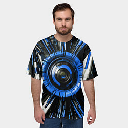 Футболка оверсайз мужская Чёрно-синяя сфера киберпанк, цвет: 3D-принт — фото 2