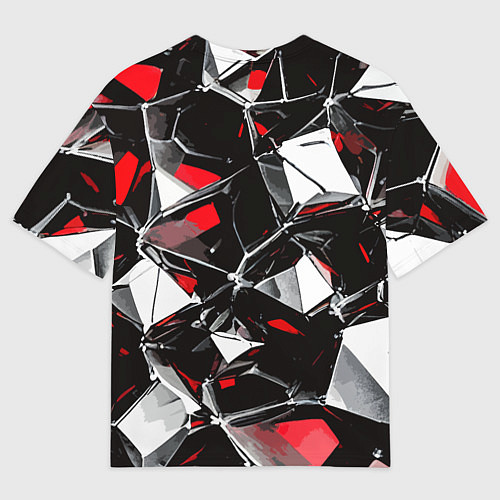 Мужская футболка оверсайз Красно-белый паттерн на чёрном фоне / 3D-принт – фото 2